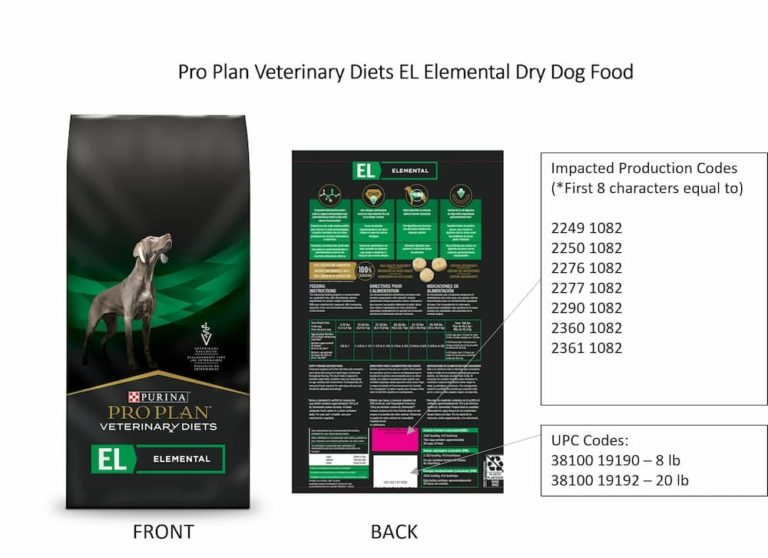 Purina Pro Plan Veterinary Diets EL Elemental Dry Dog Food Recall